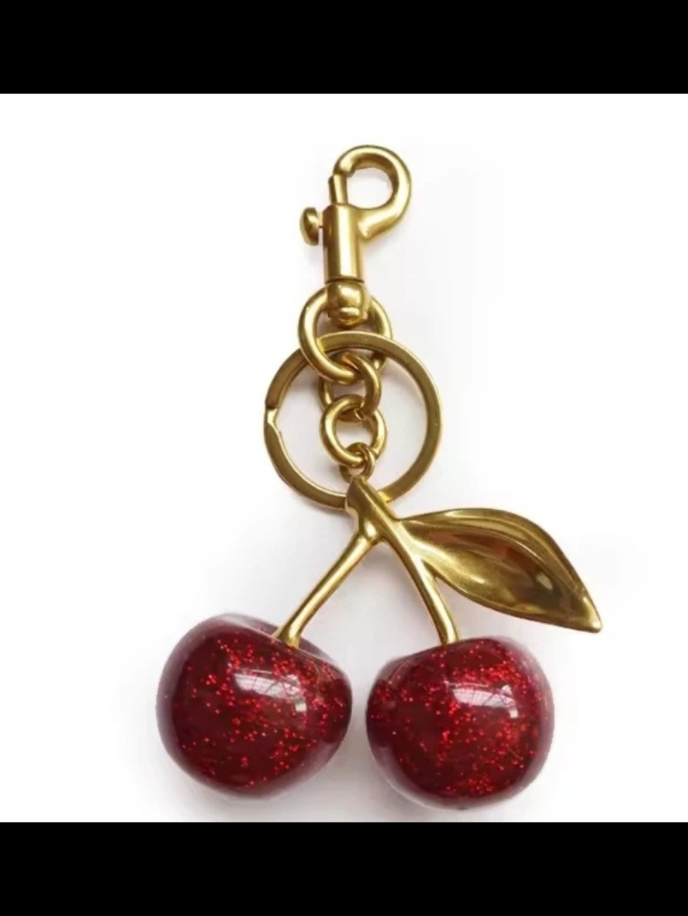 Gold Cherry Keychain with Red Glitter Cherries